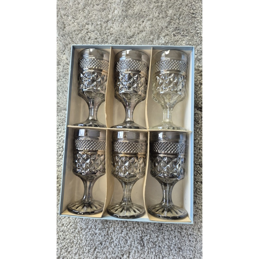 Anchor Hocking‎ WEXFORD Pewter Mist Juice Goblets Six Glasses 6oz